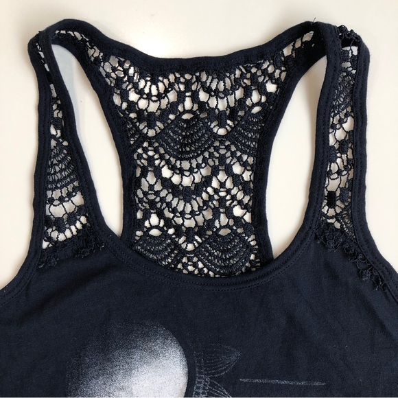 Hollister Lace Crochet Tunic Tank Top Tee Dark Blue Excellent Condition - Picture 3 of 7